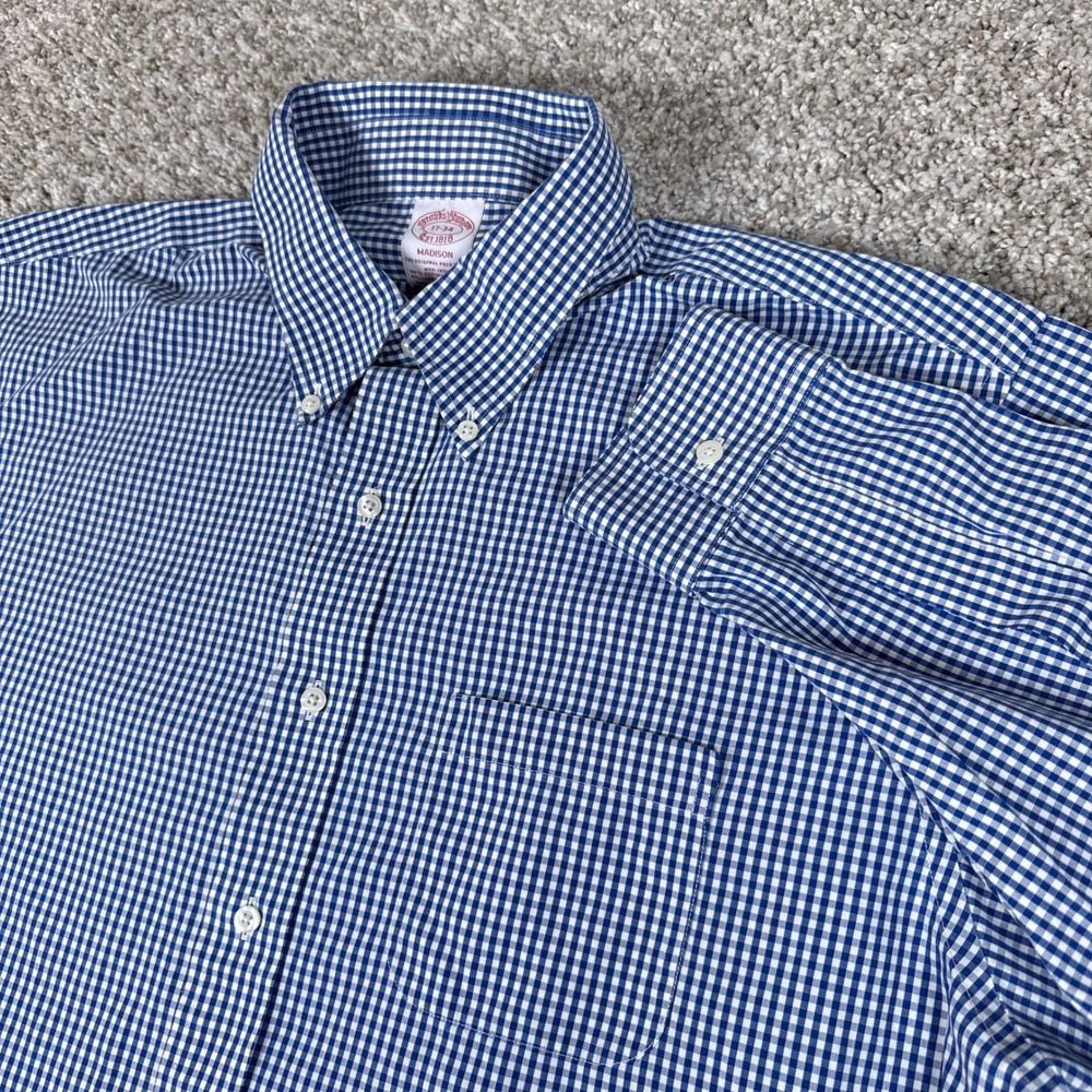 Brooks Brothers Blue and White Gingham Button-Down Dress Shirt